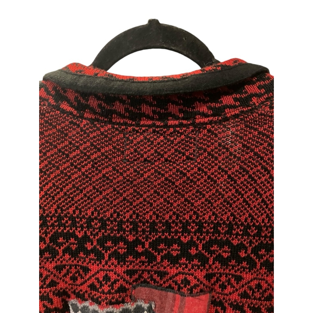 Shari B. Green Collared Cardigan Sweater L Red Black Pockets Vneck Heavy L - Picture 5 of 8